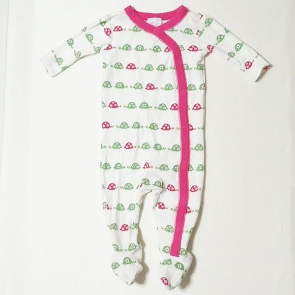 *50off3* 0-3M Gymboree Footed One Piece Pajamas Pink Green Turtles - Picture 1 of 3